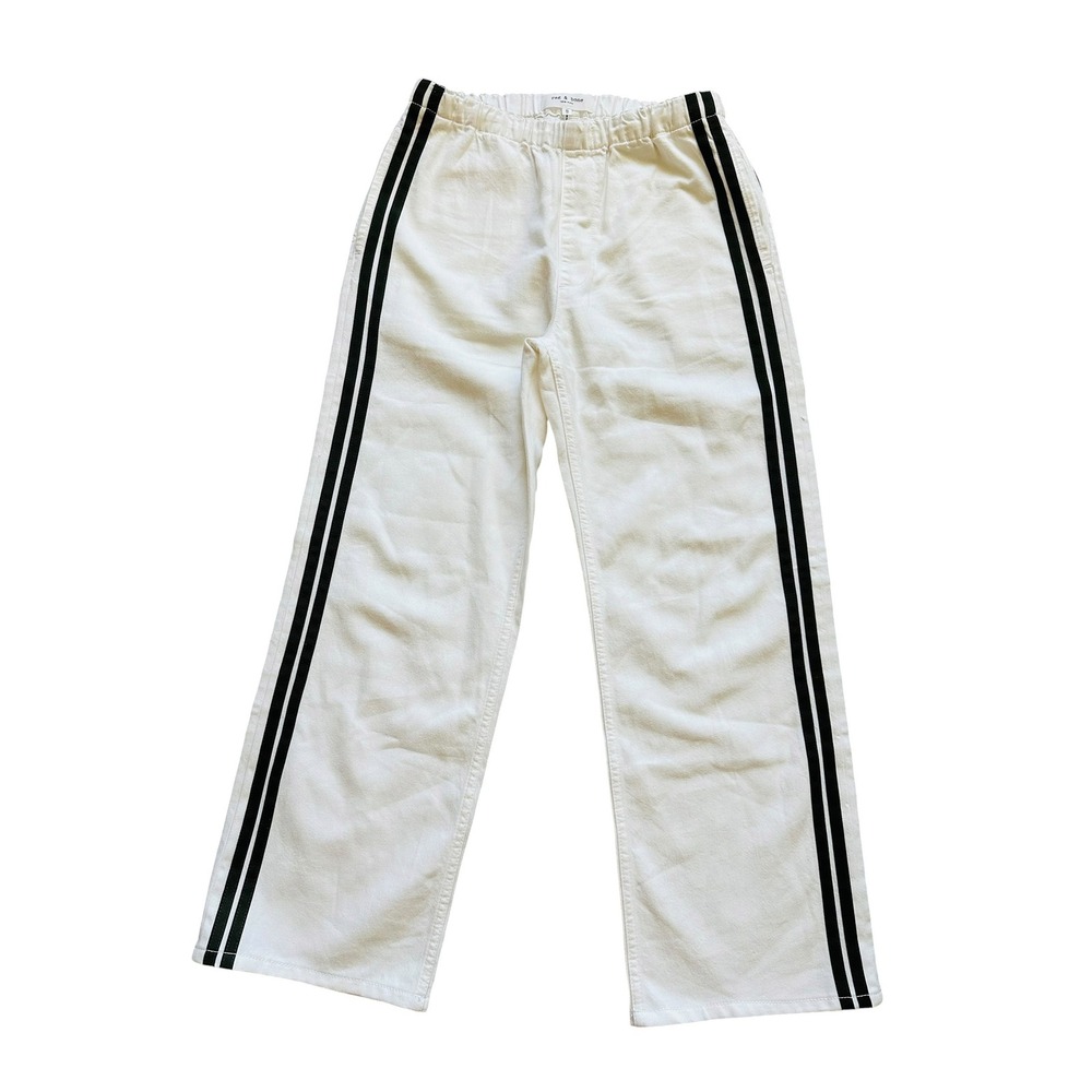 Streetwear rag & bone Logan Denim Track Pant XS White Green Stripe Wide Leg